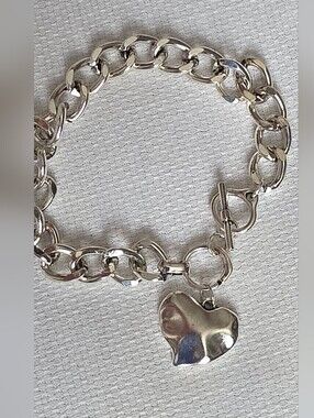 Silver Heart Costume Charm Chain Bracelet - Women's Jewelry